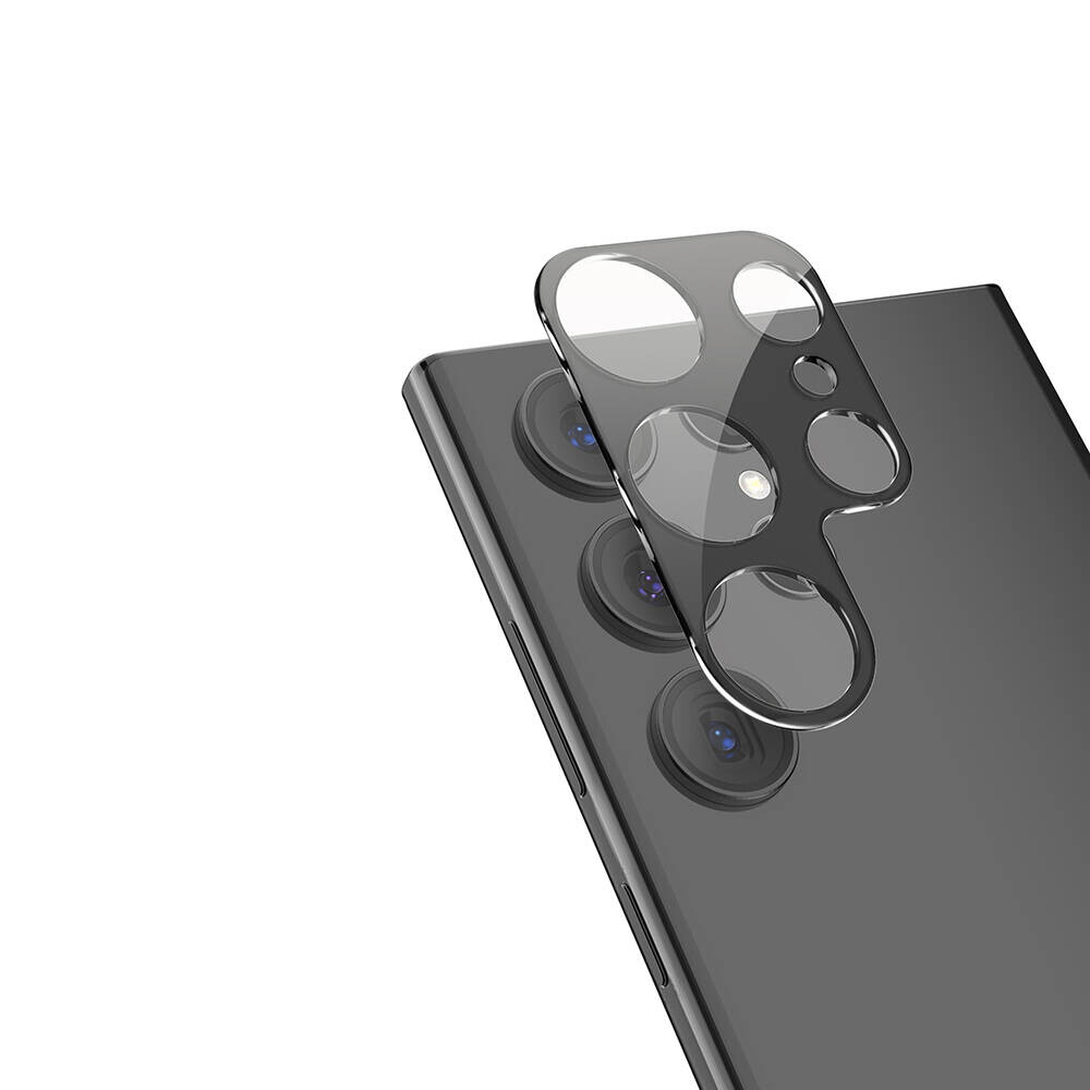 KNY Samsung Galaxy S24 Ultra in 5D Tam Kaplayan Tek Para Kamera Koruma Cam Siyah