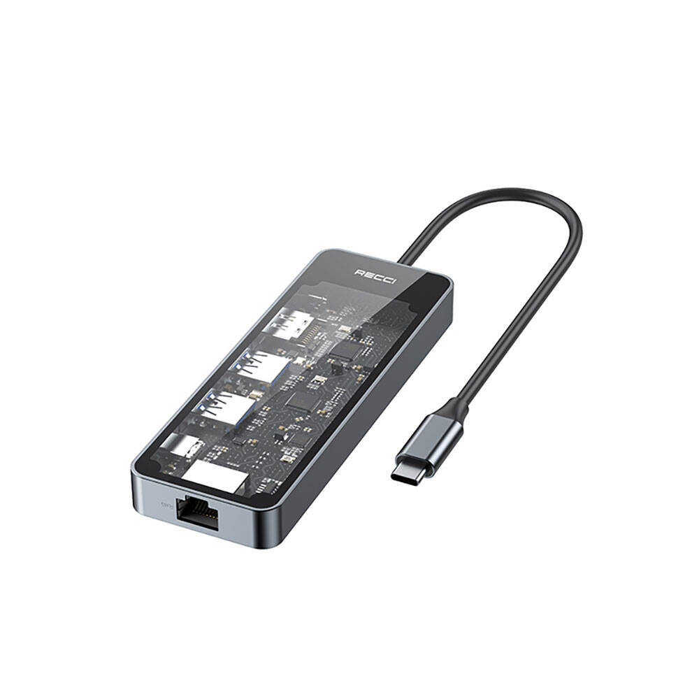 Recci RH17 Type-C to Type-C PD100W + USB3.0 + HDMI + Type-C + RJ45 Balantl 6in1 Hub