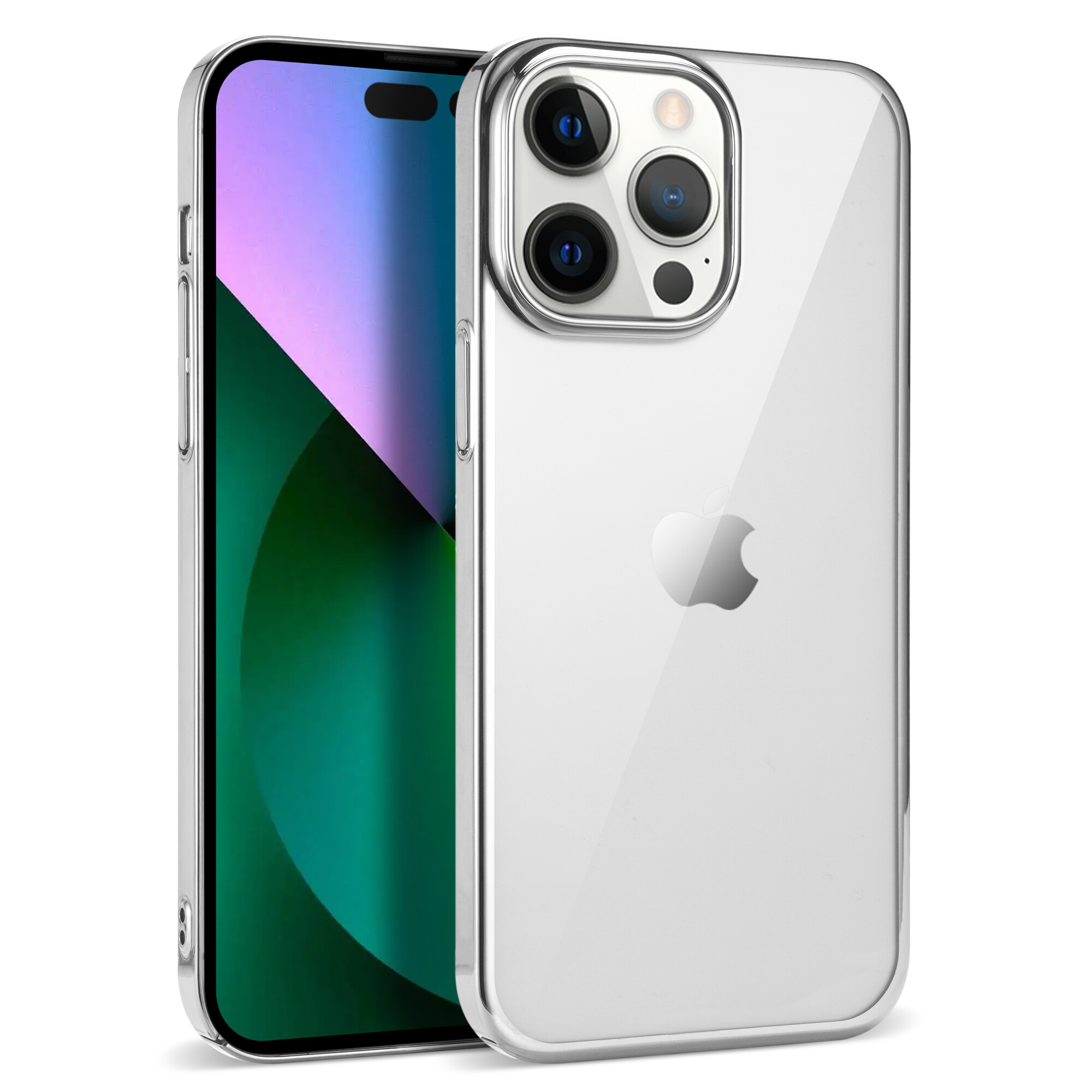 KNY Apple phone 14 Pro Klf Renkli Kenarl Laser Sert Pixel Kapak