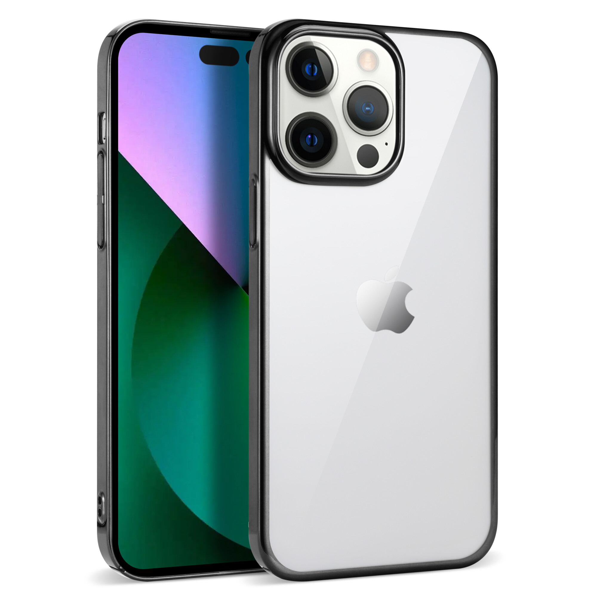 KNY Apple phone 14 Pro Klf Renkli Kenarl Laser Sert Pixel Kapak