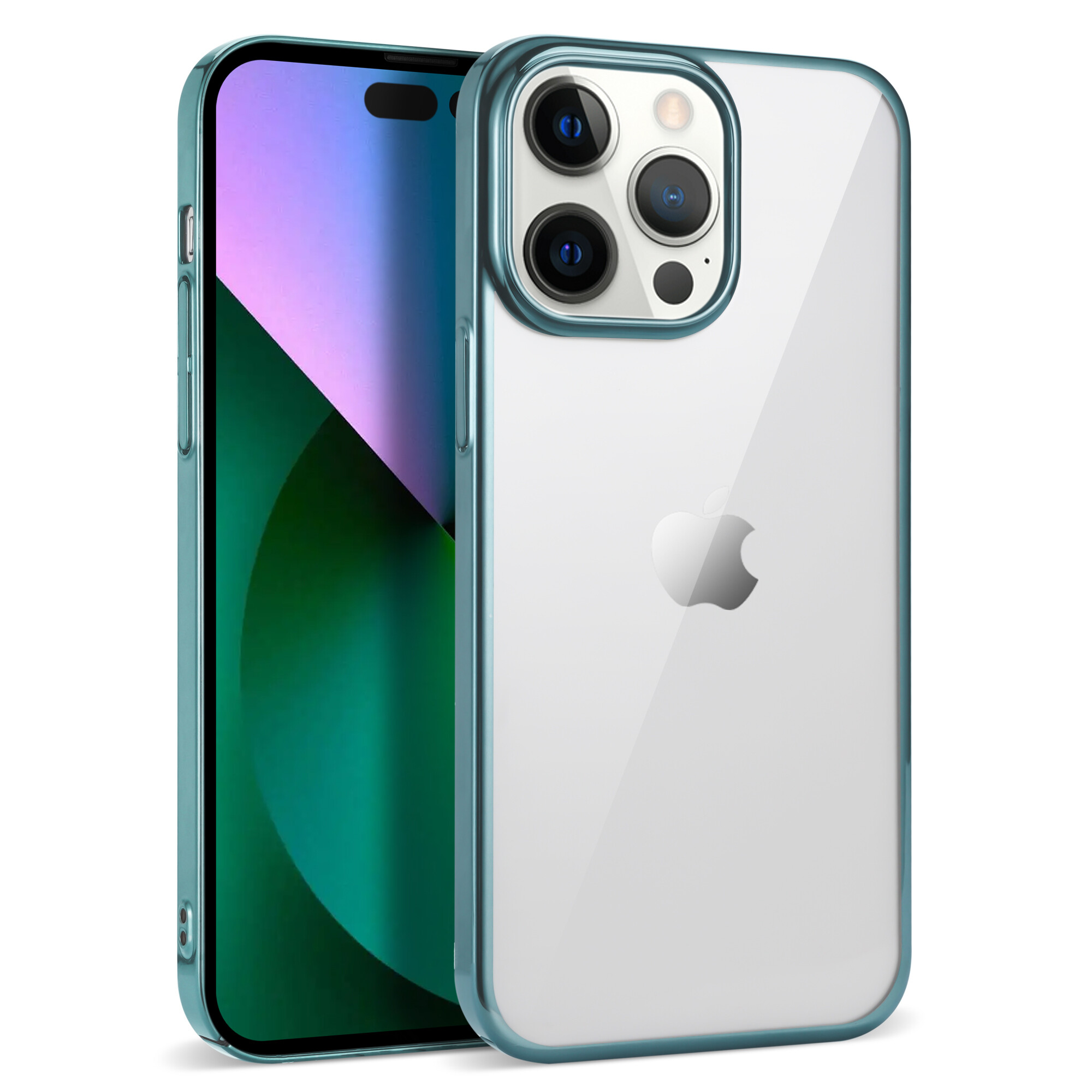 KNY Apple phone 14 Pro Klf Renkli Kenarl Laser Sert Pixel Kapak