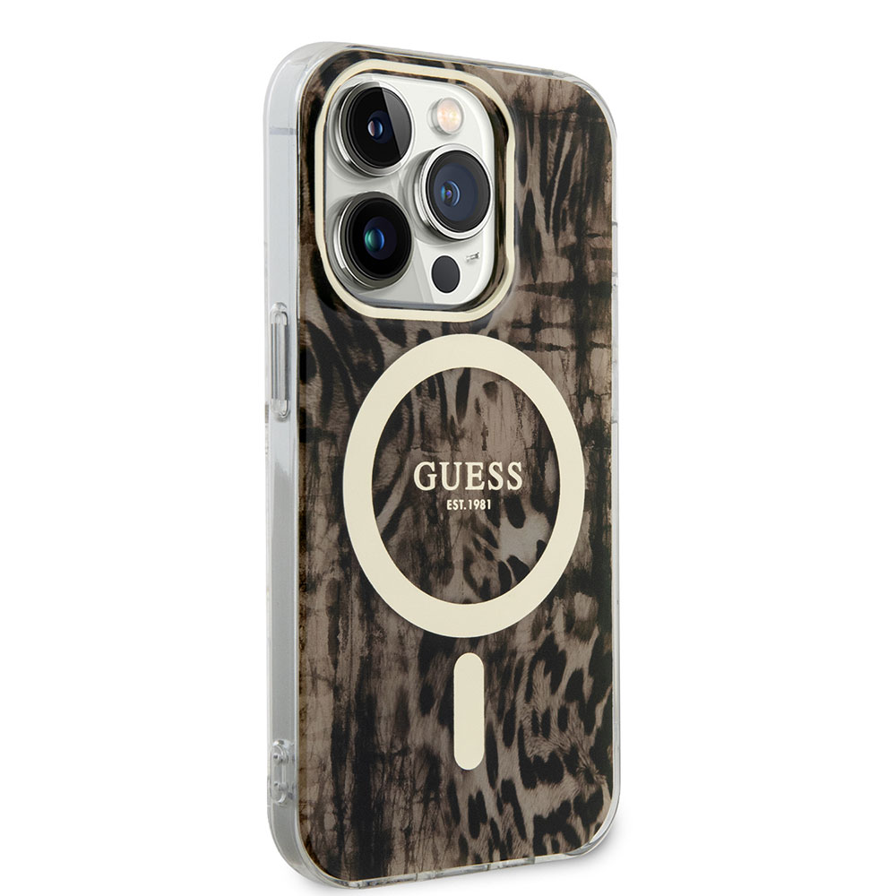 Apple iPhone 14 Pro Max Klf GUESS Magsafe arj zellikli Leopar Desenli Kapak