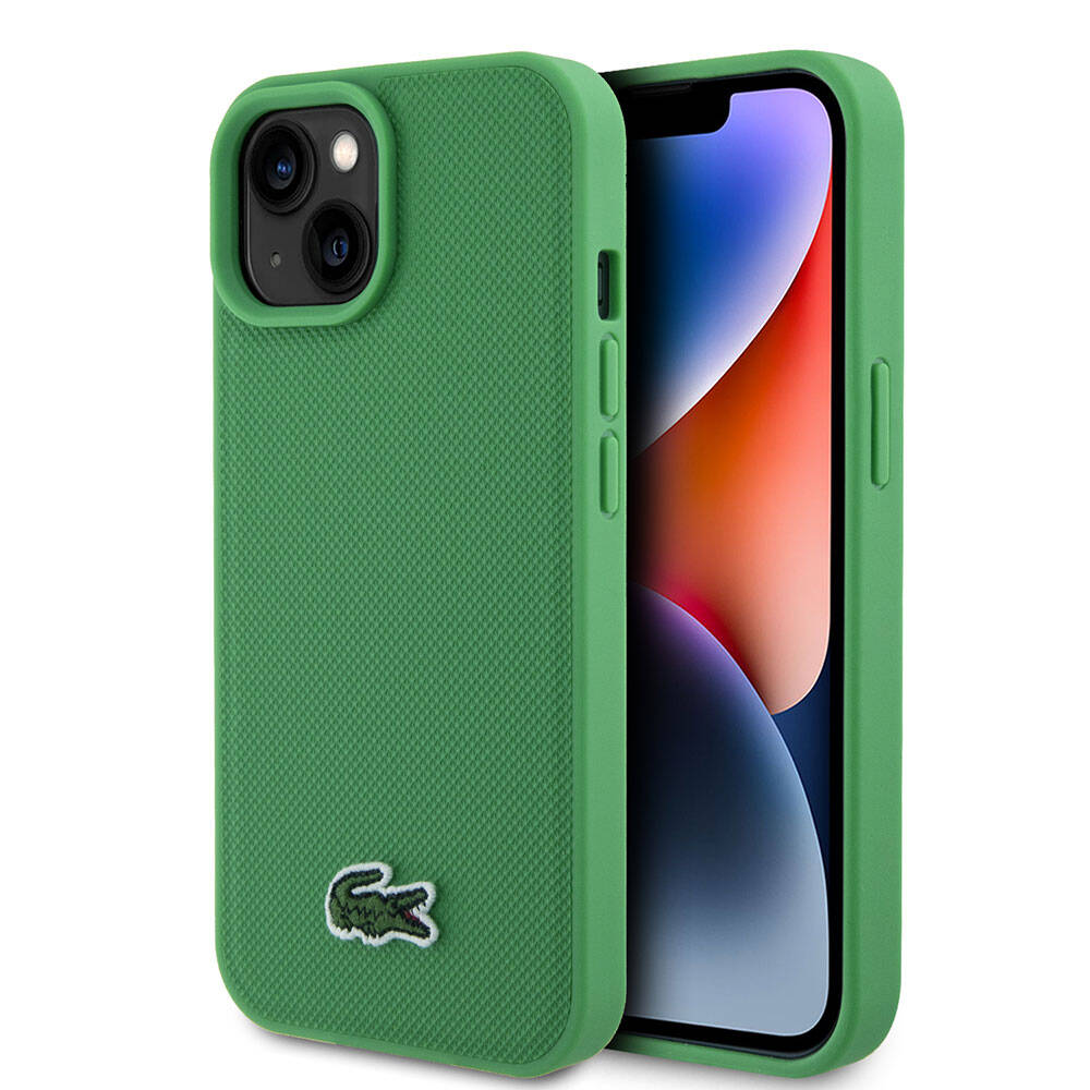 Apple iPhone 15 Klf Lacoste Orjinal Lisansl PU Pike Desenli Arka Yzey konik Timsah Dokuma Logolu Kapak