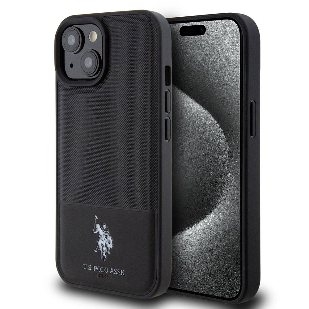 Apple iPhone 15 Klf U.S. Polo Assn. Orjinal Lisansl Suni Deri Arka Yzey Bask Logolu rg Desenli Kapak