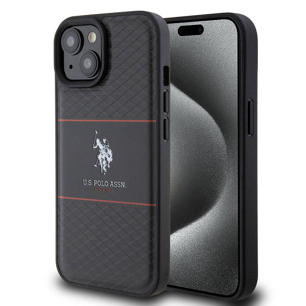 Apple iPhone 15 Plus Klf U.S. Polo Assn. Orjinal Lisansl Deri eritli Logo Dizayn Kapak