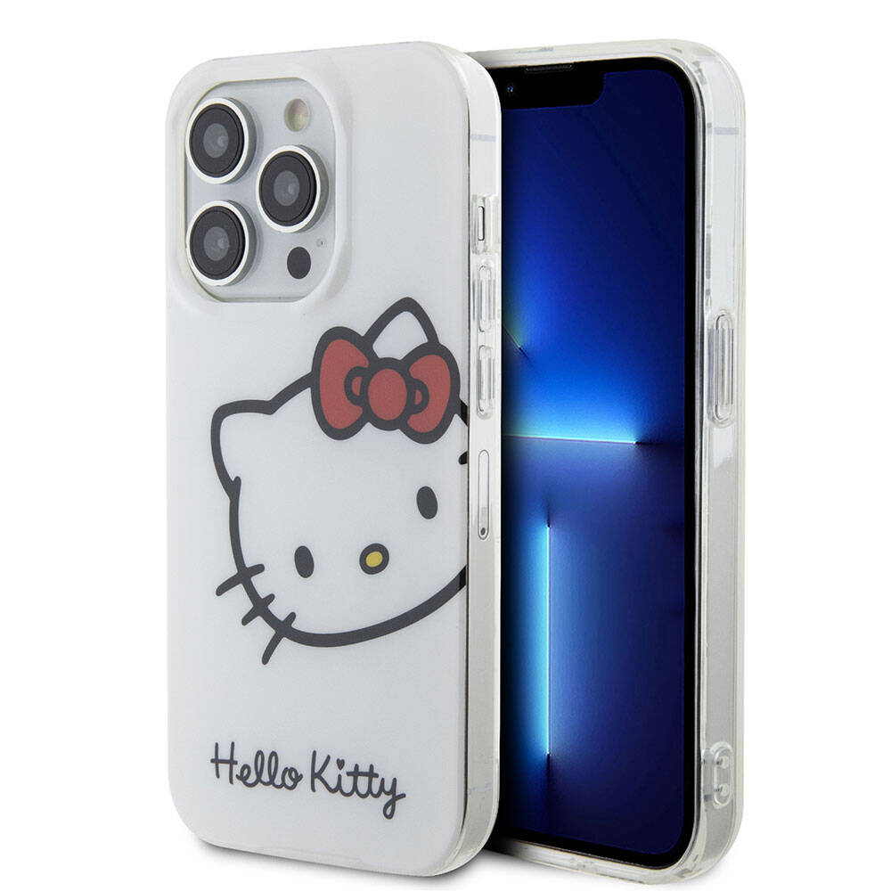 Apple iPhone 15 Pro Klf Hello Kitty Orjinal Lisansl Yaz ve konik Logolu Kitty Head Kapak