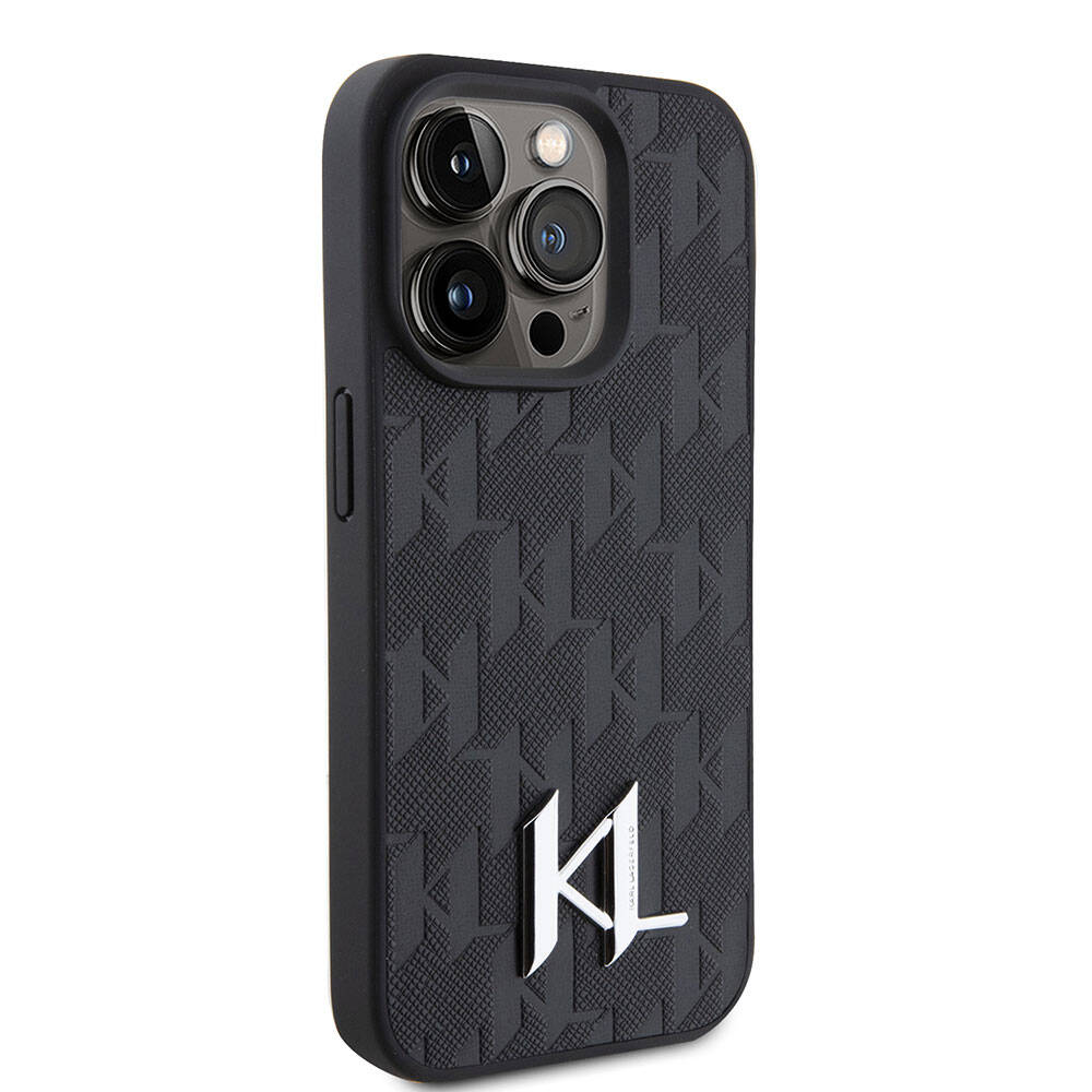 Apple iPhone 15 Pro Klf Karl Lagerfeld Hot Stamp K&L Metal Logo Orjinal Lisansl Kapak