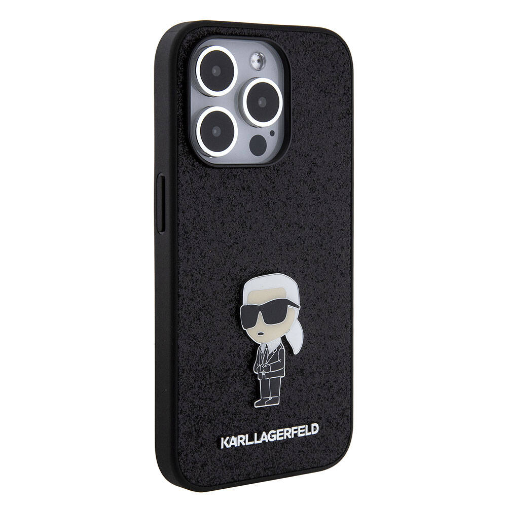 Apple iPhone 15 Pro Klf Karl Lagerfeld konik Fixed Glitter Metal Logo Orjinal Lisansl Kapak