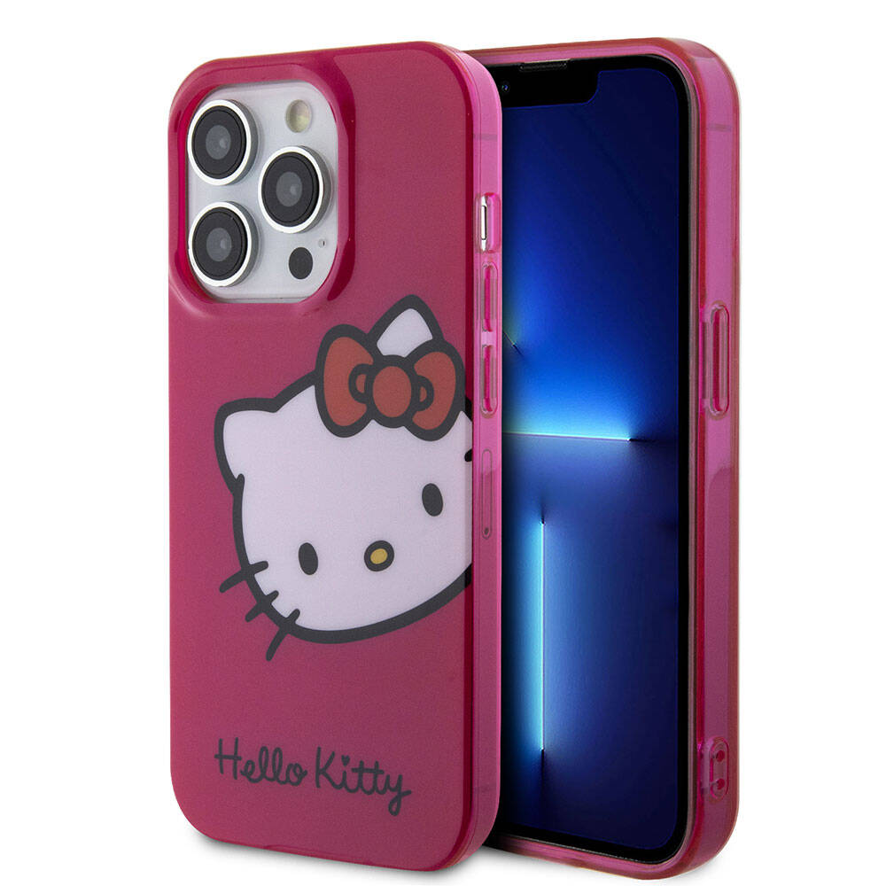 Apple iPhone 15 Pro Max Klf Hello Kitty Orjinal Lisansl Yaz ve konik Logolu Kitty Head Kapak