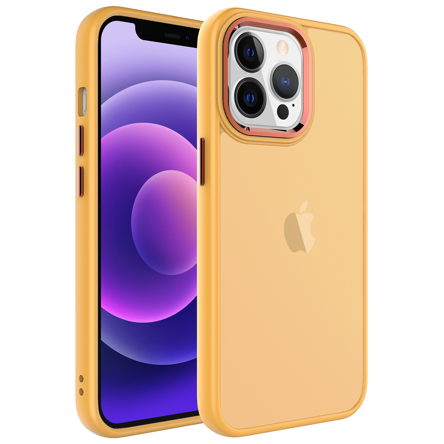 KNY Apple phone 13 Pro Klf Metal Kamera Koruma ereveli Buzlu May Silikon