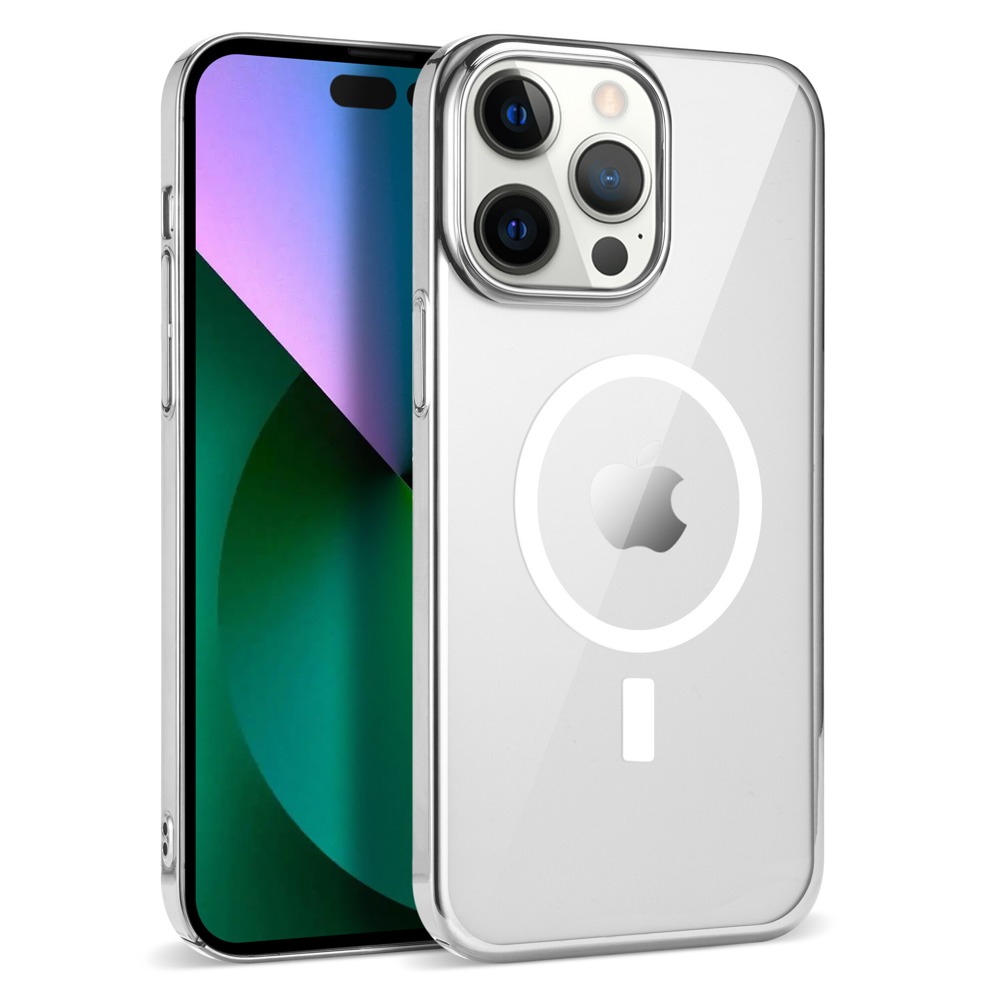 KNY Apple phone 14 Pro Klf Renkli Kenarl Magsafeli Sert Pixel Kapak