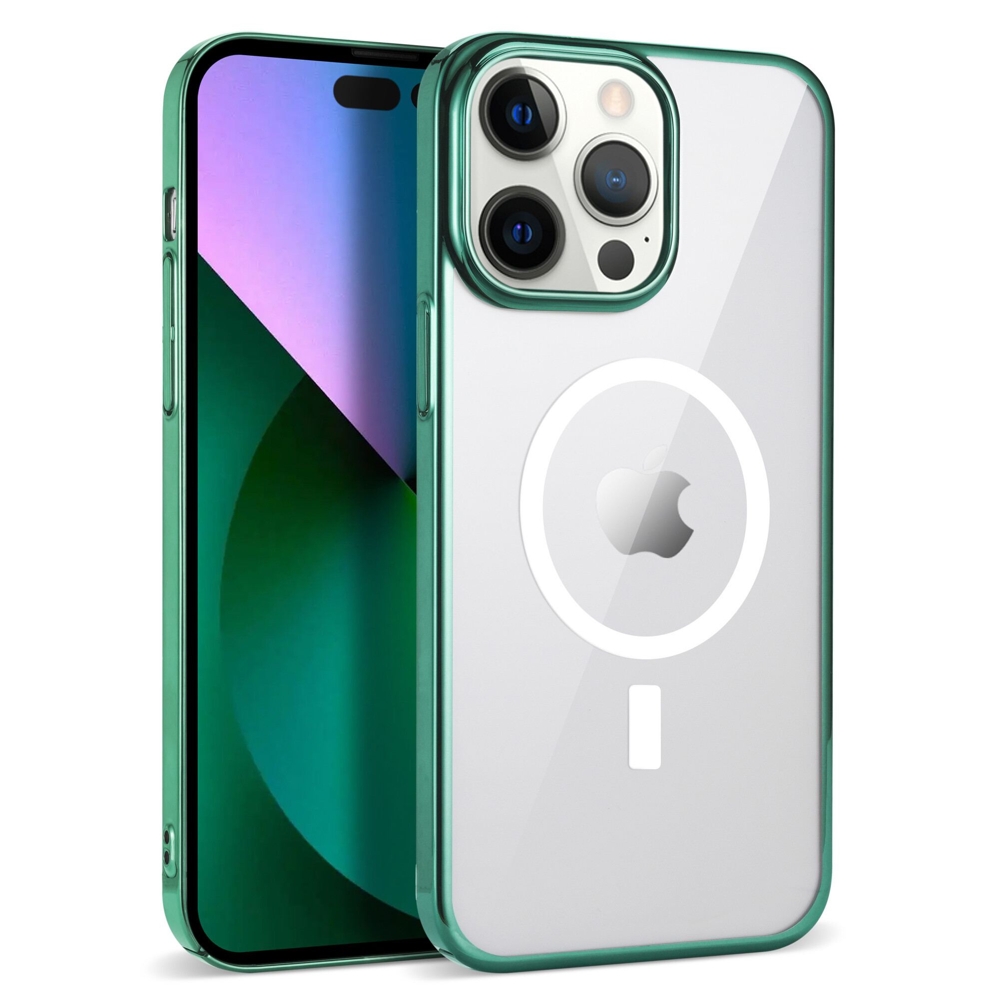 KNY Apple phone 14 Pro Klf Renkli Kenarl Magsafeli Sert Pixel Kapak