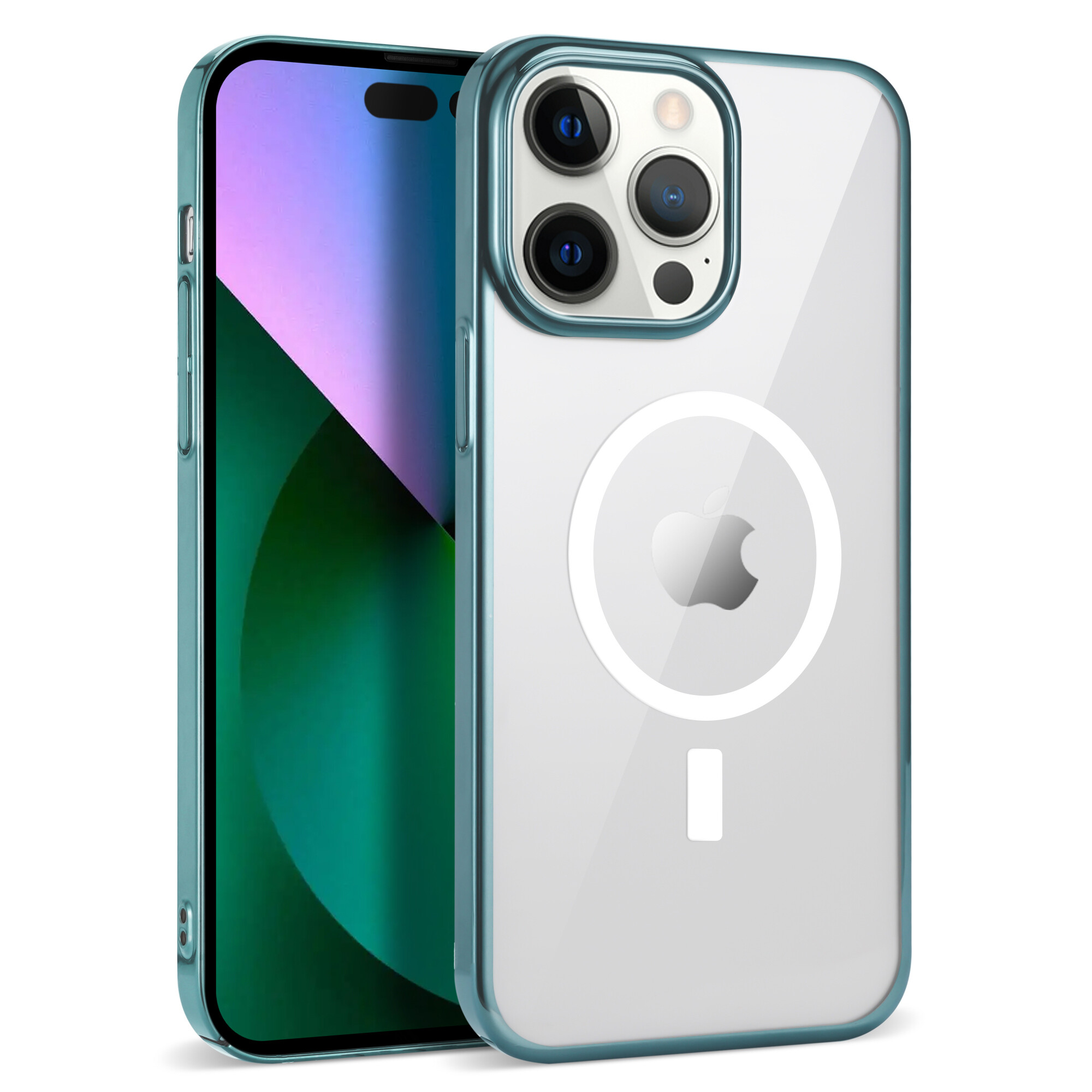 KNY Apple phone 14 Pro Klf Renkli Kenarl Magsafeli Sert Pixel Kapak