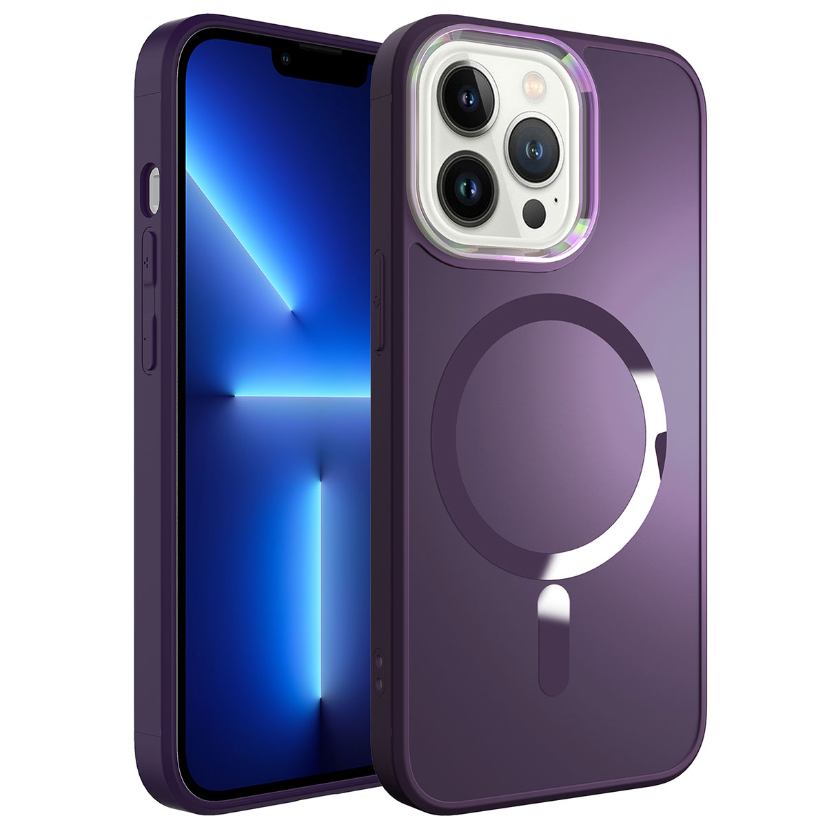 KNY Apple phone 14 Pro Max Klf Renkli Kamera ereveli Magsafeli Parlak Stil Kapak