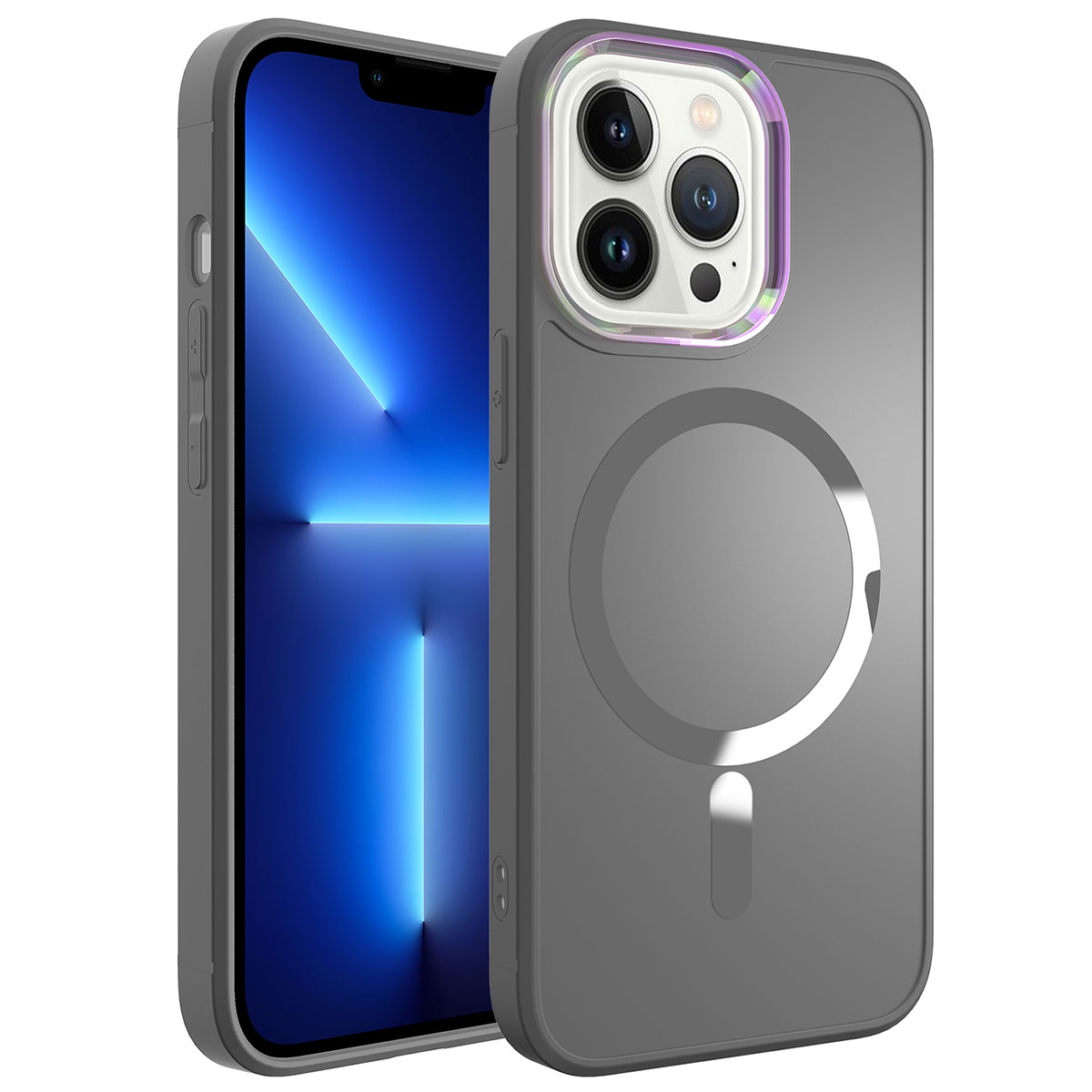 KNY Apple phone 14 Pro Max Klf Renkli Kamera ereveli Magsafeli Parlak Stil Kapak