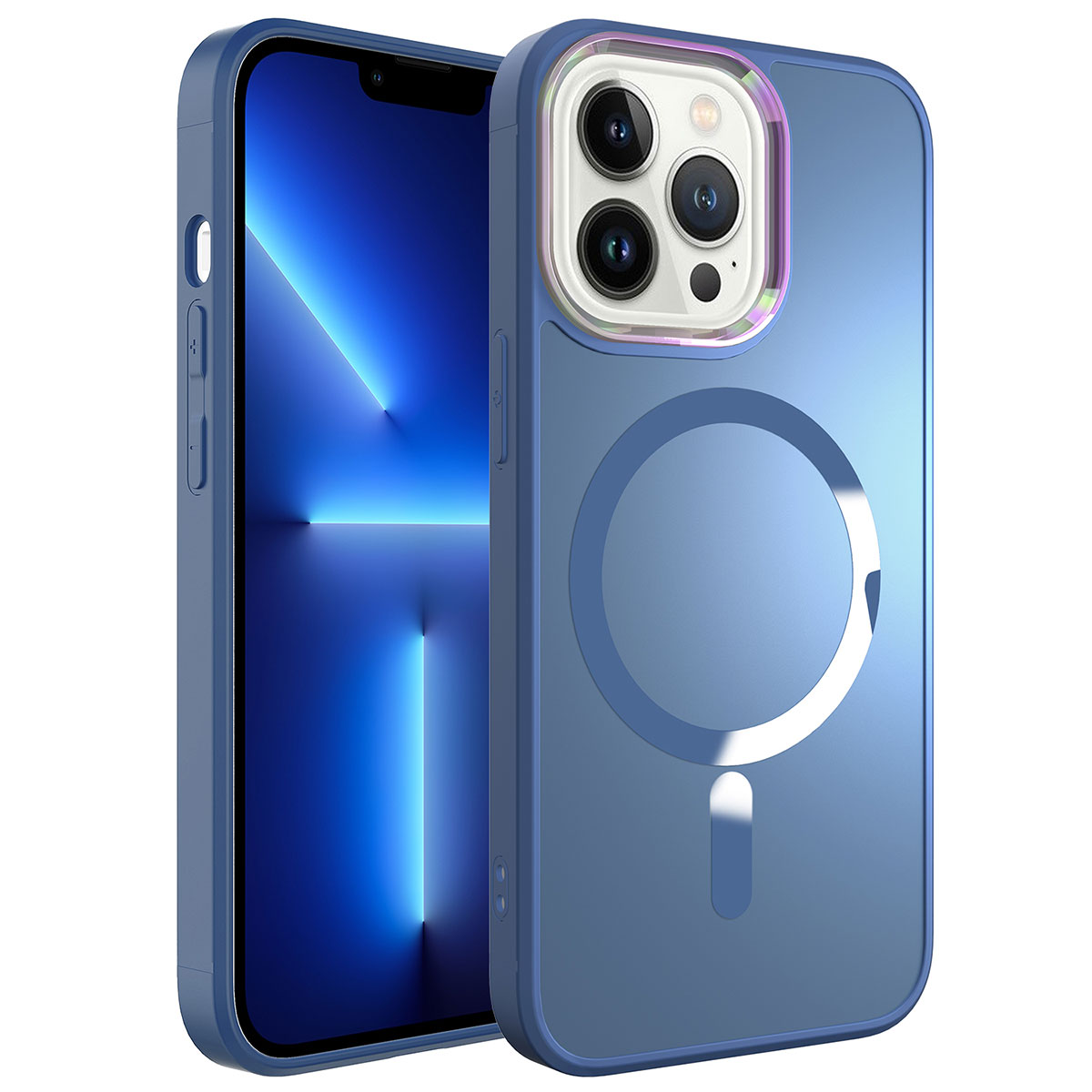 KNY Apple phone 14 Pro Max Klf Renkli Kamera ereveli Magsafeli Parlak Stil Kapak