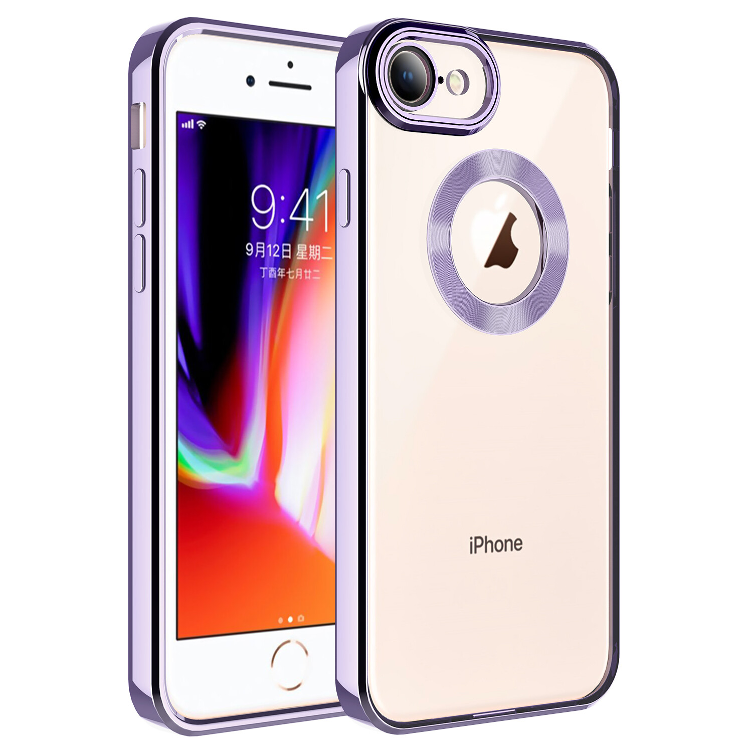 KNY Apple phone 7 Klf Renkli Kenarl Parlak Logo Ak Omega Silikon