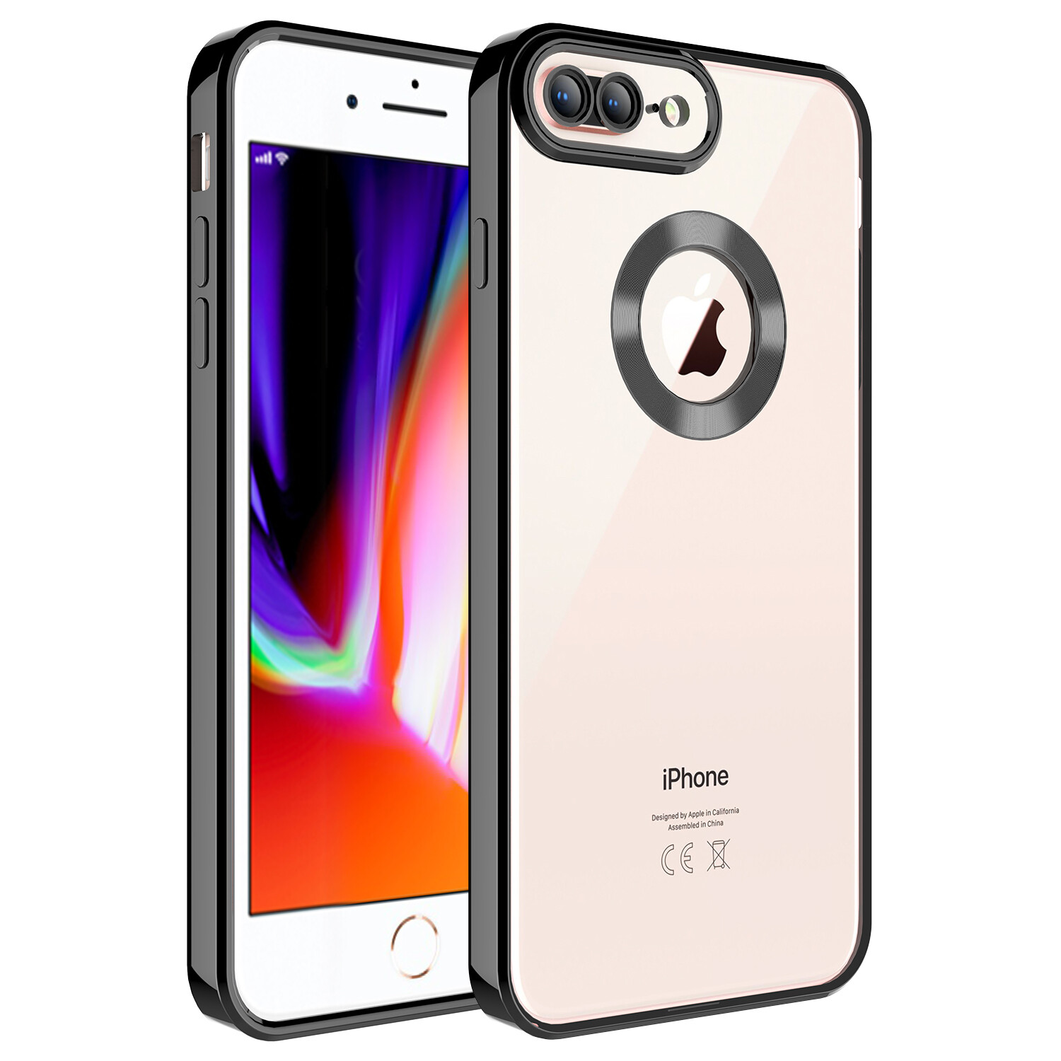 KNY Apple phone 7 Plus Klf Renkli Kenarl Parlak Logo Ak Omega Silikon