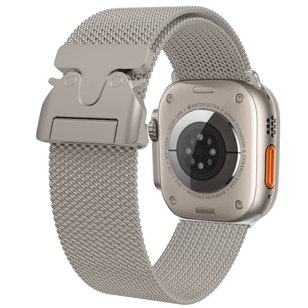 KNY Apple Watch 10. Nesil 42 MM in Hasr Desenli Kopal Metal Kay-Kordon KRD-25