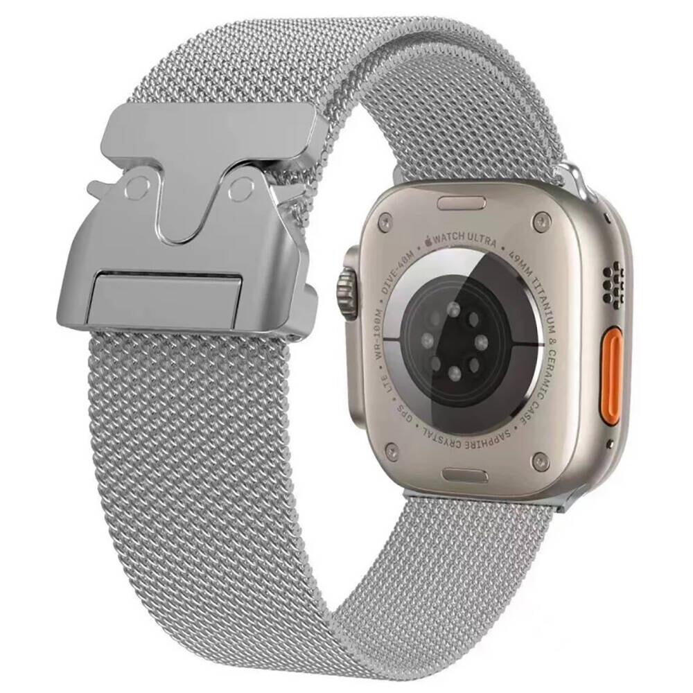 KNY Apple Watch 10. Nesil 42 MM in Hasr Desenli Kopal Metal Kay-Kordon KRD-25