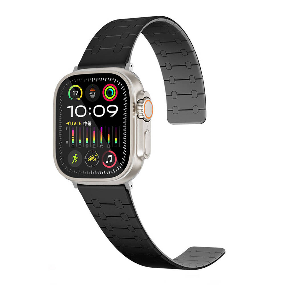 KNY Apple Watch 7 41 MM in izgili Desenli ift Renkli Mknatsl Silikon Kay-Kordon KRD-111