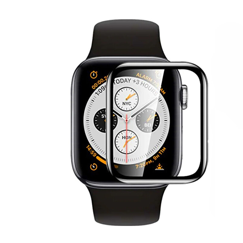 KNY Apple Watch 7 45 mm in Esnek Full Kaplayan PPM Ekran Koruyucu Siyah