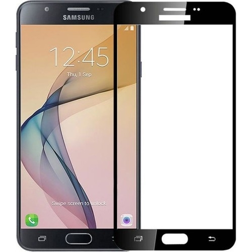 KNY Samsung Galaxy J7 Prime in Kenar Krlmaya Dayankl 5D Cam Ekran Koruyucu Siyah