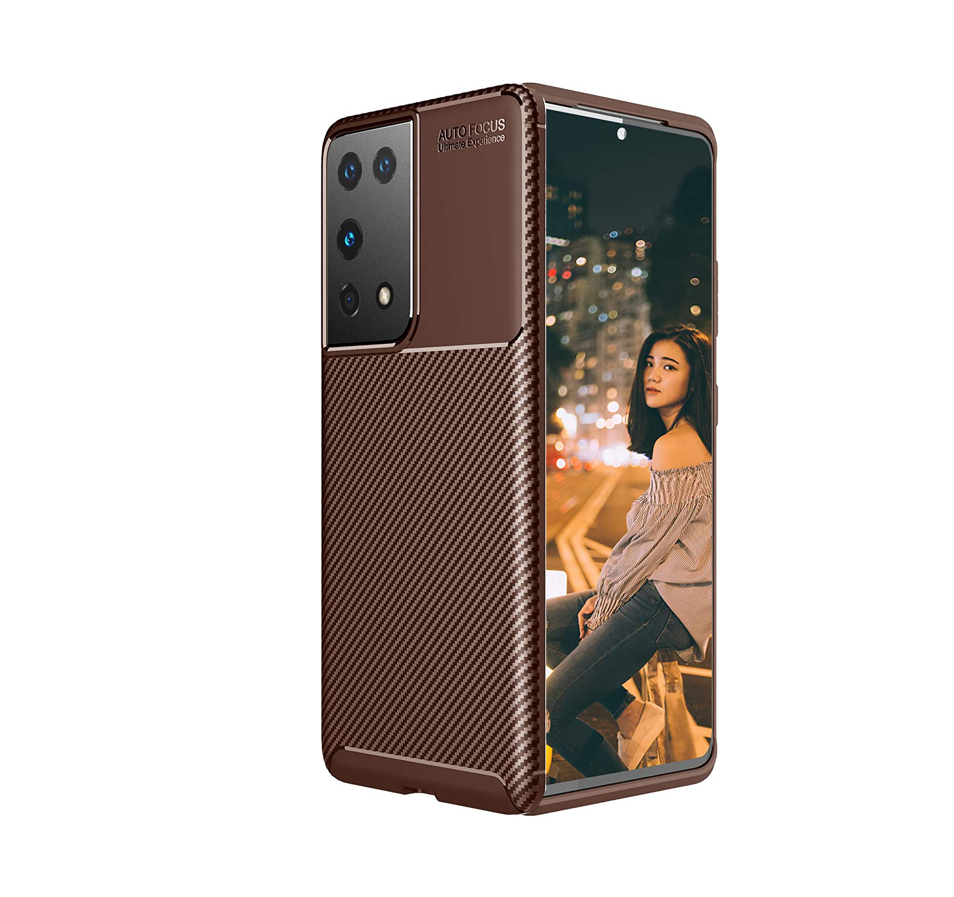 KNY Samsung Galaxy S21 Ultra Klf Karbon Desenli Lux Negro Silikon